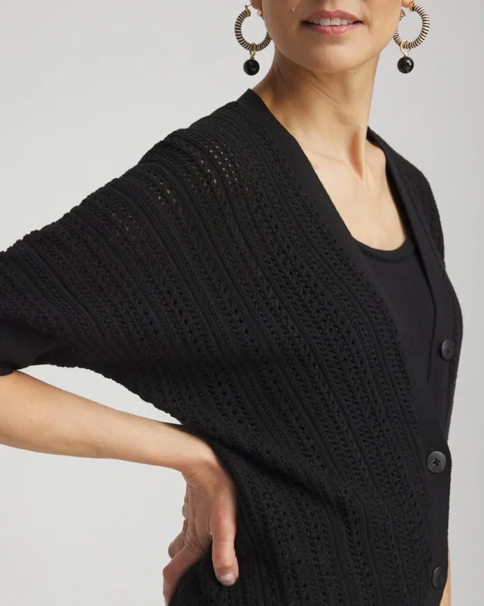 Chico039s Sweaters Dolman Pointelle Cardigan Black 8211 Clothing