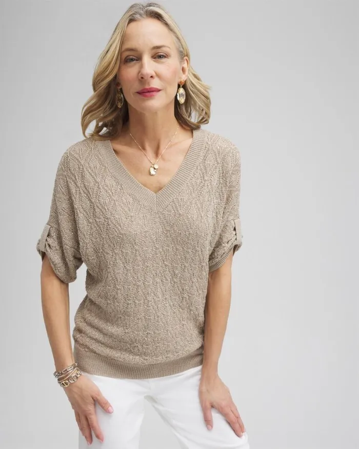 Chico039s Sweaters Mini Sequin Stitch Pullover Sweater Neutral 8211 Clothing