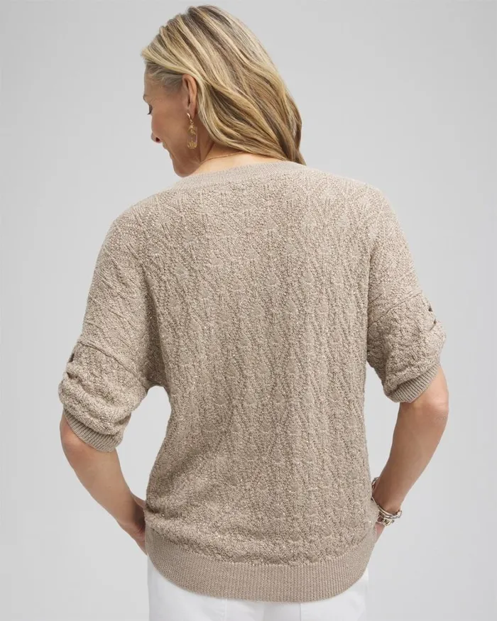 Chico039s Sweaters Mini Sequin Stitch Pullover Sweater Neutral 8211 Clothing