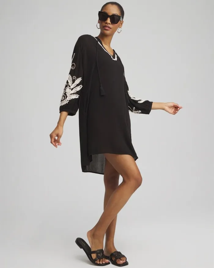 Chico039s Swim Embroidered Coverup Dress Black 8211 Clothing