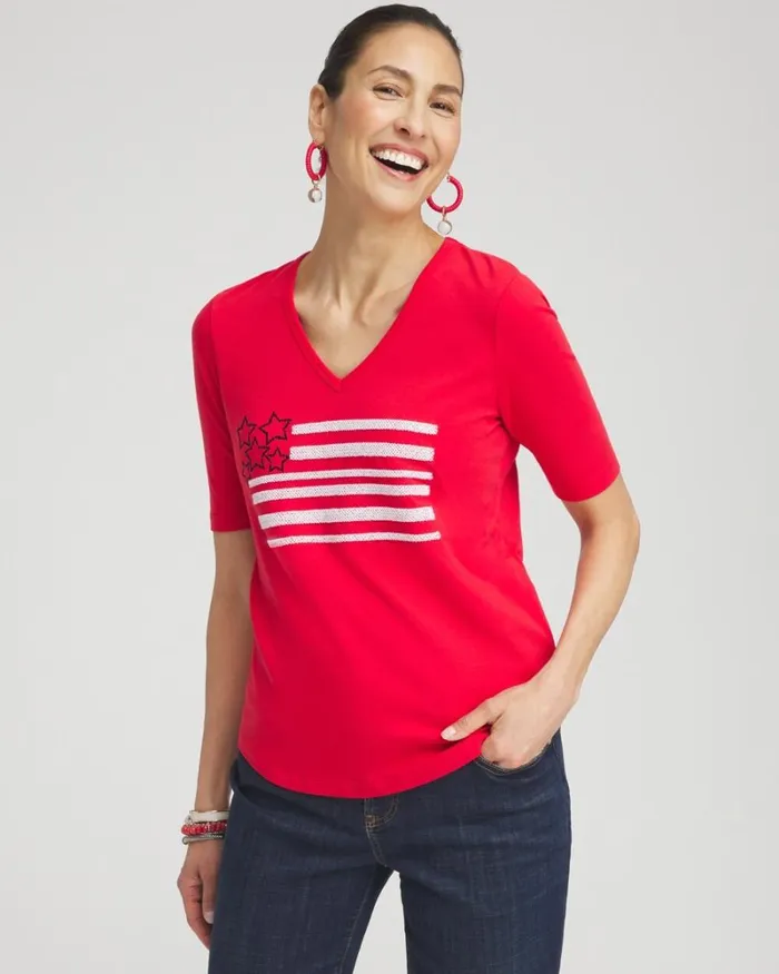 Chico039s Tees Embellished Flag Tee Madeira Red 8211 Clothing