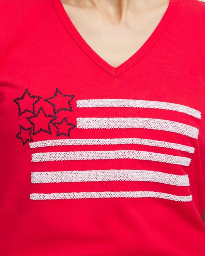 Chico039s Tees Embellished Flag Tee Madeira Red 8211 Clothing