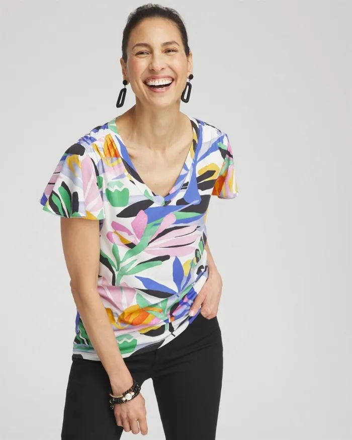Chico039s Tees Tropical Flutter Sleeve Tee Purple Nightshade 8211 Clothing