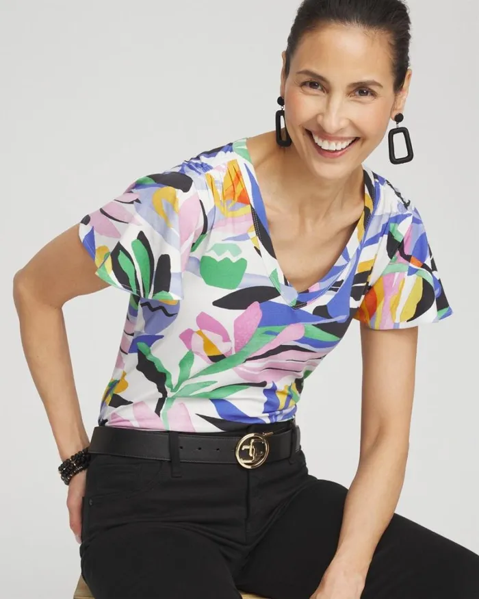 Chico039s Tees Tropical Flutter Sleeve Tee Purple Nightshade 8211 Clothing