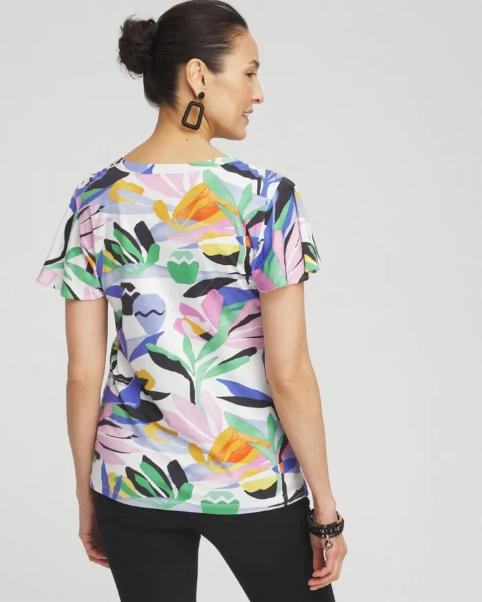 Chico039s Tees Tropical Flutter Sleeve Tee Purple Nightshade 8211 Clothing