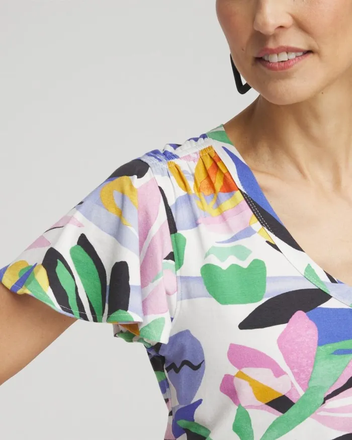 Chico039s Tees Tropical Flutter Sleeve Tee Purple Nightshade 8211 Clothing