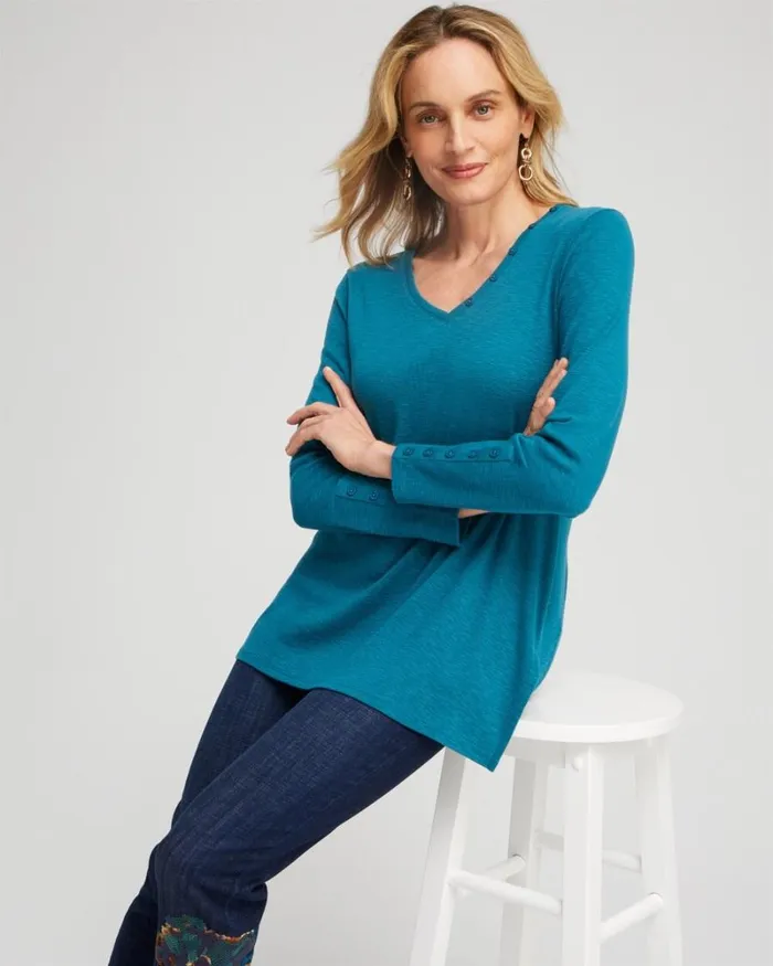 Chico039s Tops Button Detail Vneck Tunic Black 8211 Clothing