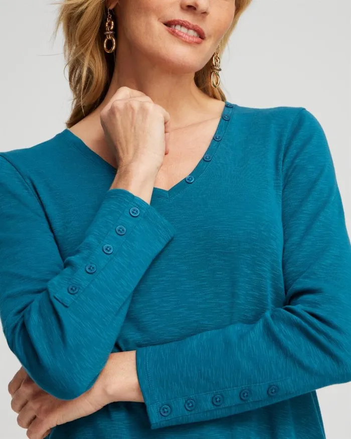 Chico039s Tops Button Detail Vneck Tunic Black 8211 Clothing