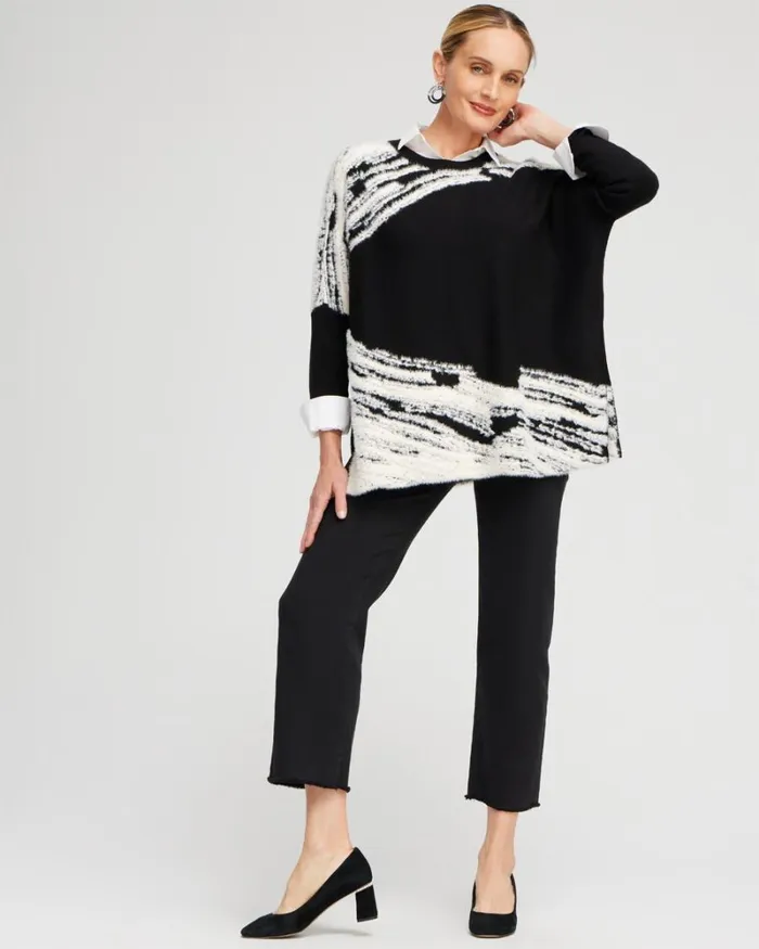 Chico039s Tops Cashmere Blend Jacquard Sweater Poncho Black 8211 Clothing
