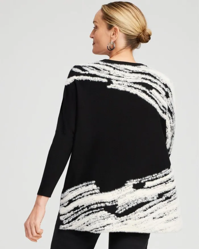 Chico039s Tops Cashmere Blend Jacquard Sweater Poncho Black 8211 Clothing