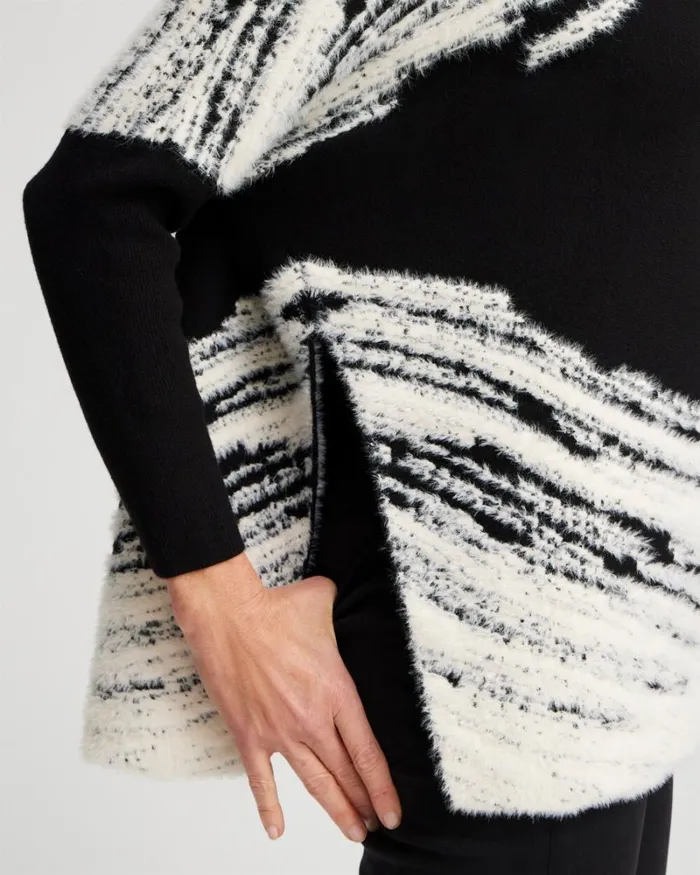 Chico039s Tops Cashmere Blend Jacquard Sweater Poncho Black 8211 Clothing