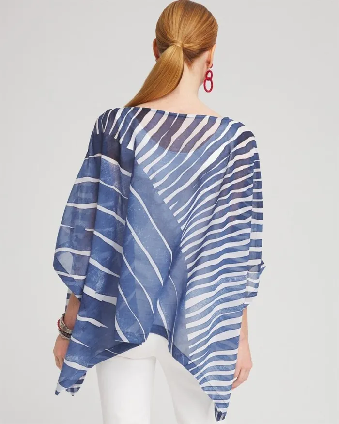 Chico039s Tops Chiffon Abstract Lines Poncho Classic Navy 8211 Clothing