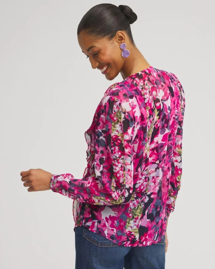Chico039s Tops Chiffon Floral Ruffle Blouse Primrose Pink 8211 Clothing