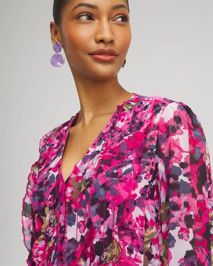 Chico039s Tops Chiffon Floral Ruffle Blouse Primrose Pink 8211 Clothing