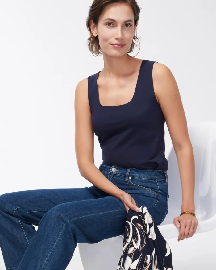 Chico039s Tops Contour Cotton Navy Square Neck Tank Classic Navy 8211 Clothing