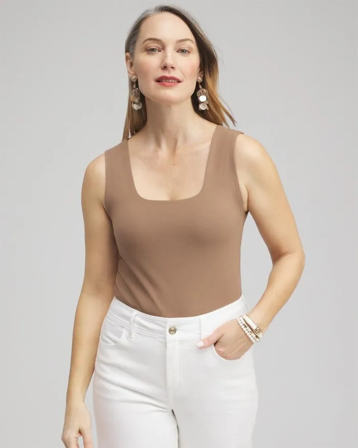 Chico039s Tops Contour Cotton Square Neck Tank Teakwood 8211 Clothing