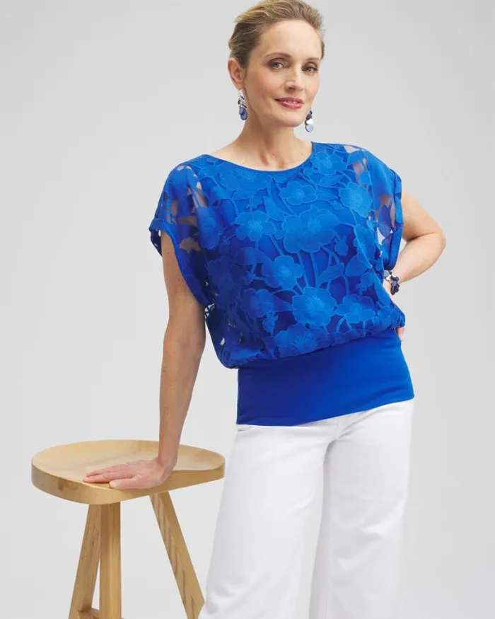 Chico039s Tops Cool Banded Hem Top Intense Azure 8211 Clothing