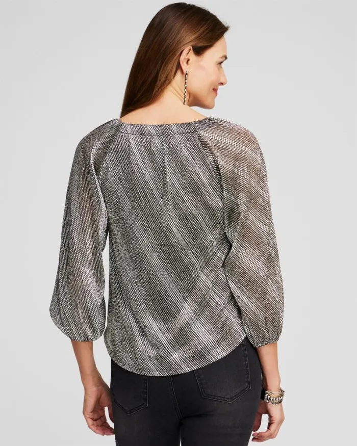 Chico039s Tops Dot Print Foil Crinkle Tee Gold 8211 Clothing