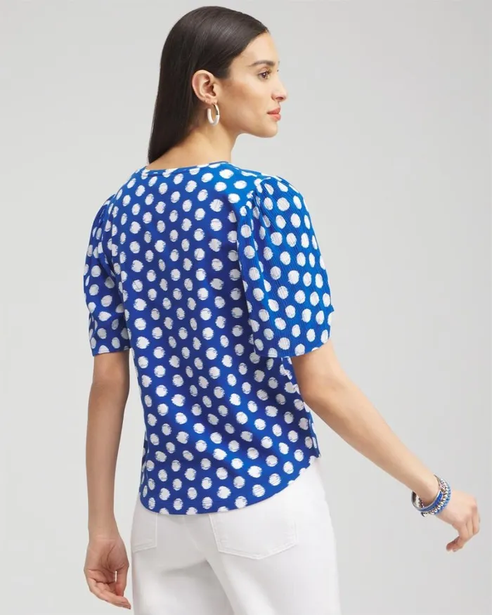 Chico039s Tops Dots Gauze Flutter Sleeve Top Intense Azure 8211 Clothing
