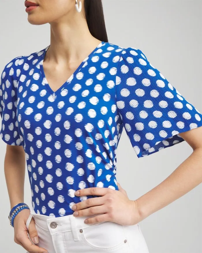 Chico039s Tops Dots Gauze Flutter Sleeve Top Intense Azure 8211 Clothing