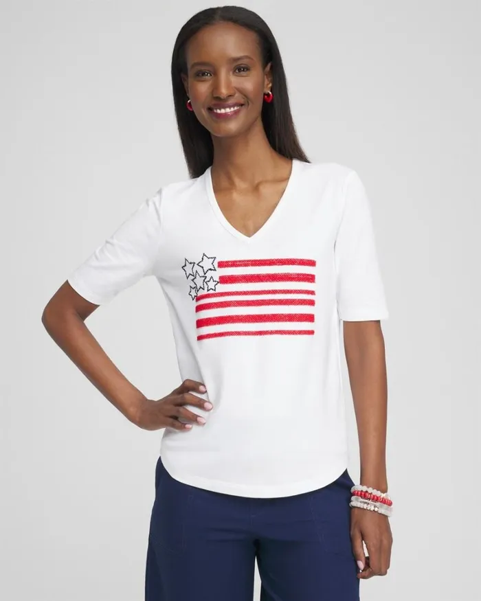 Chico039s Tops Embellished Flag Tee Alabaster 8211 Clothing