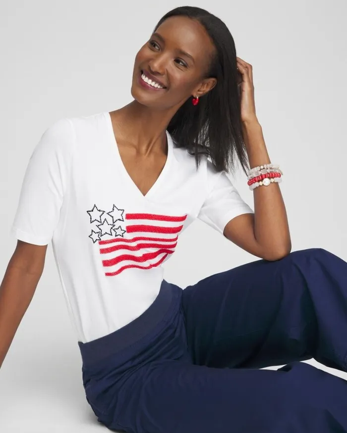 Chico039s Tops Embellished Flag Tee Alabaster 8211 Clothing