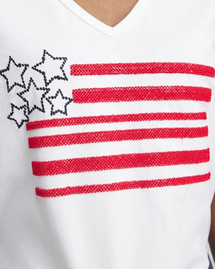 Chico039s Tops Embellished Flag Tee Alabaster 8211 Clothing