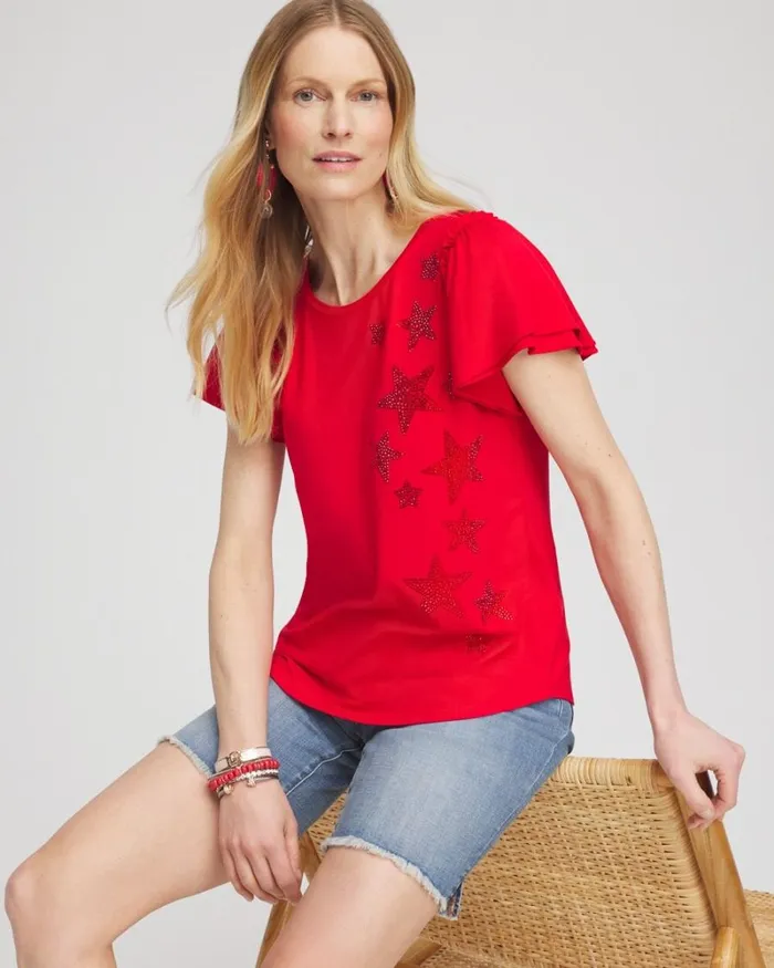 Chico039s Tops Embellished Star Tee Classic Navy 8211 Clothing