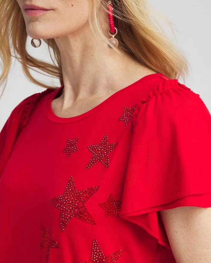 Chico039s Tops Embellished Star Tee Classic Navy 8211 Clothing