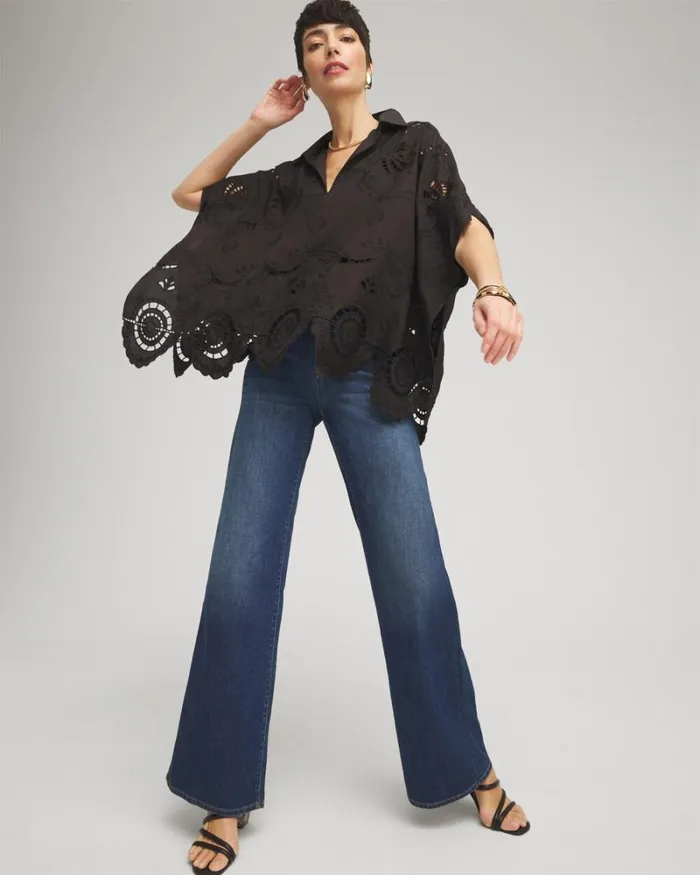 Chico039s Tops Eyelet Poncho Black 8211 Clothing
