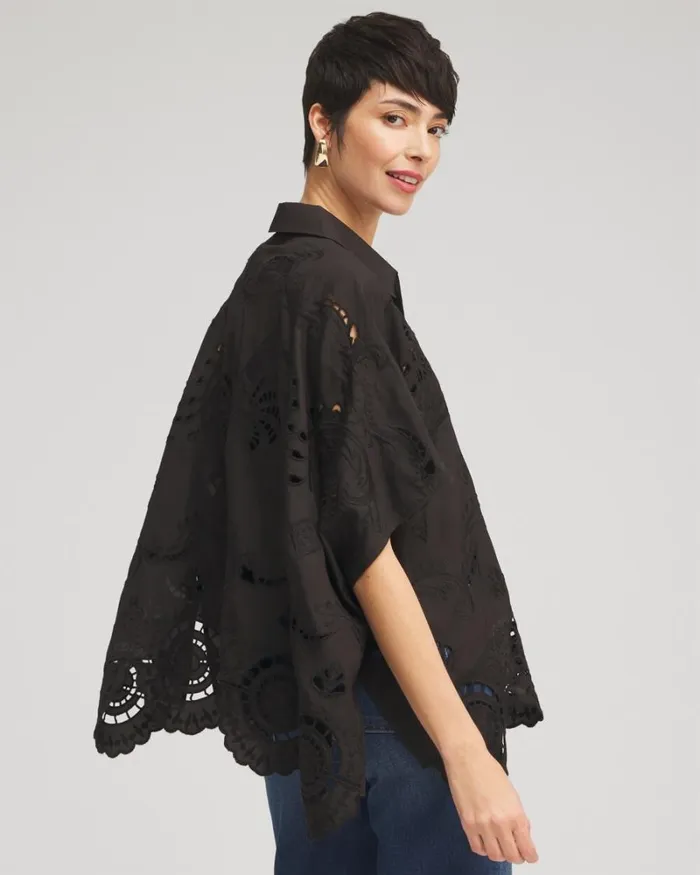 Chico039s Tops Eyelet Poncho Black 8211 Clothing