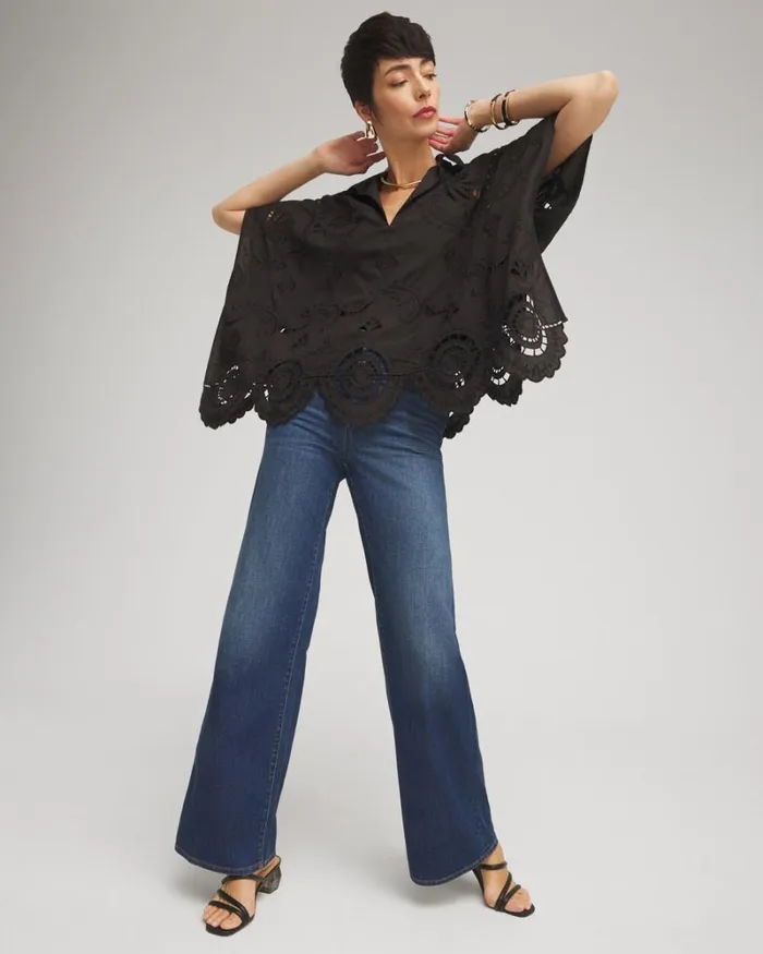 Chico039s Tops Eyelet Poncho Black 8211 Clothing