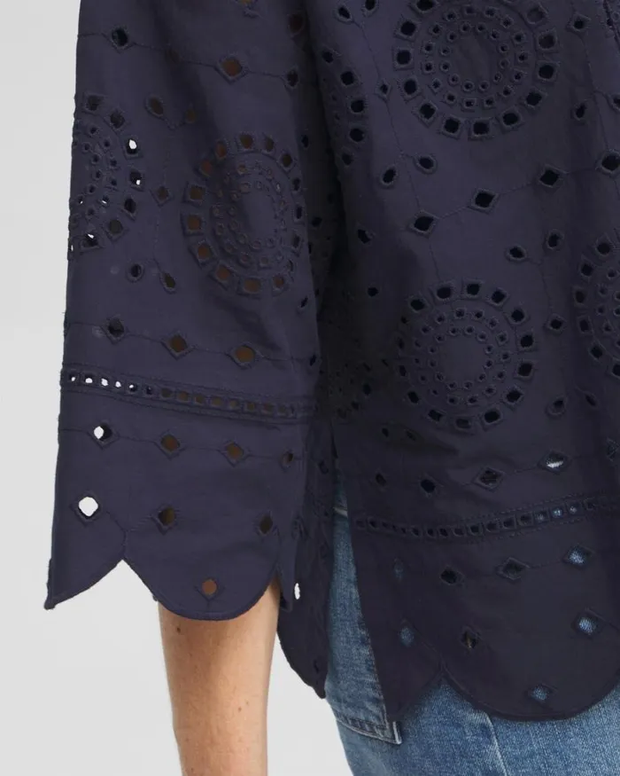 Chico039s Tops Eyelet Short Kimono Classic Navy 8211 Clothing