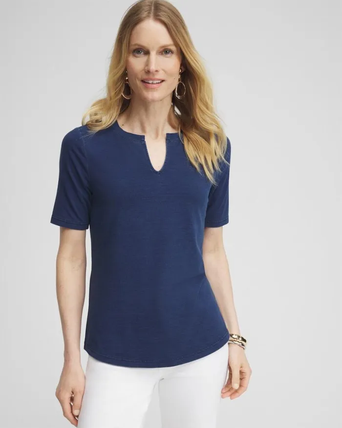 Chico039s Tops Faux Denim Notch Neck Tee Riviera Authentic 8211 Clothing