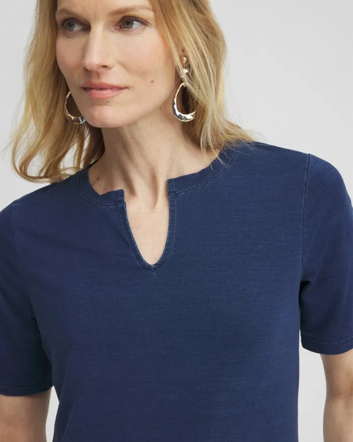 Chico039s Tops Faux Denim Notch Neck Tee Riviera Authentic 8211 Clothing