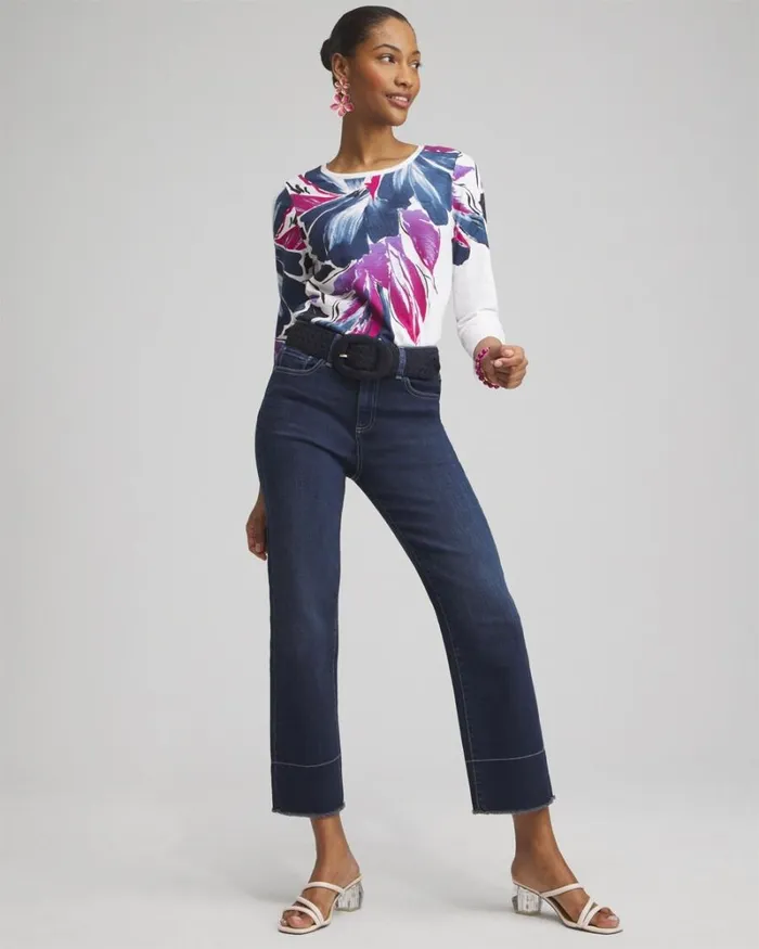 Chico039s Tops Floral 34 Sleeve Button Tee Classic Navy 8211 Clothing