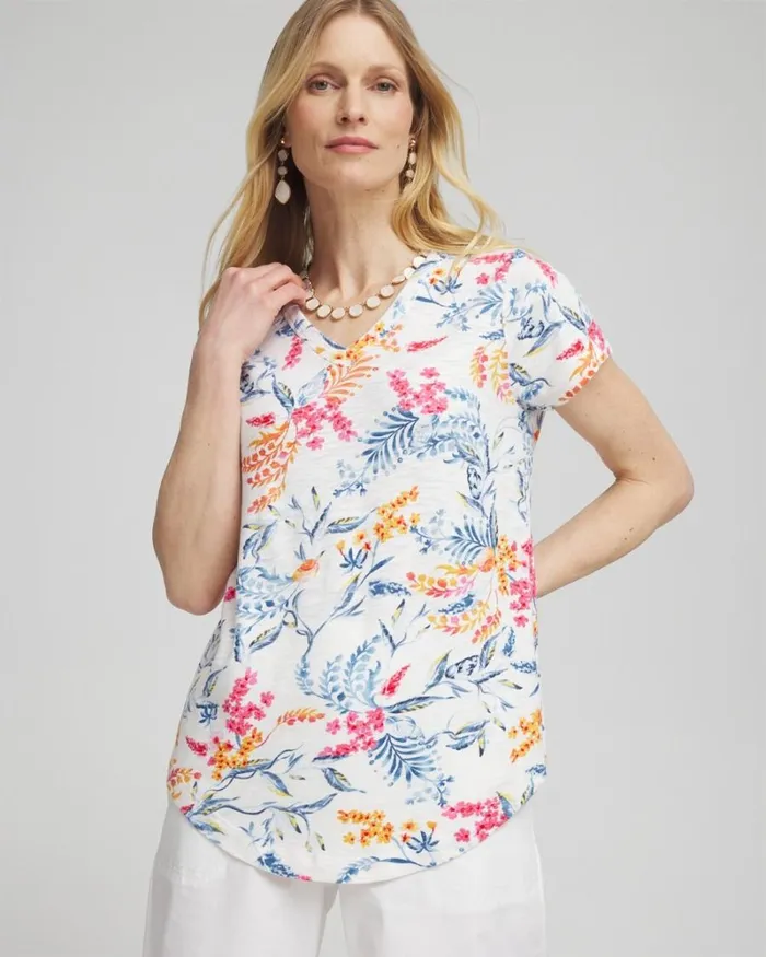 Chico039s Tops Floral Cap Sleeve Tee Summer Crush 8211 Clothing