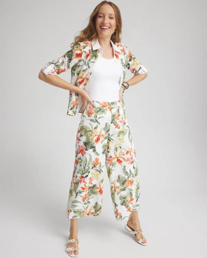 Chico039s Tops Floral Eyelet Shirt Blood Orange 8211 Clothing