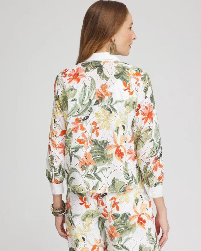 Chico039s Tops Floral Eyelet Shirt Blood Orange 8211 Clothing
