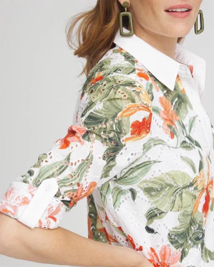 Chico039s Tops Floral Eyelet Shirt Blood Orange 8211 Clothing