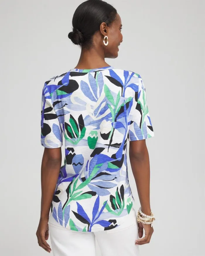 Chico039s Tops Floral Notch Neck Tee Grassy Green 8211 Clothing