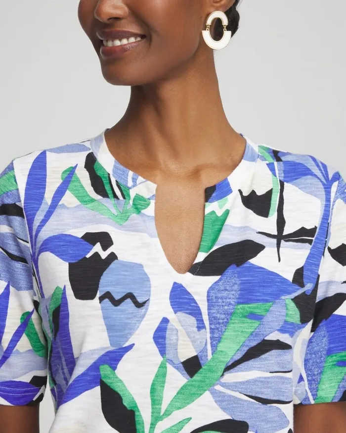 Chico039s Tops Floral Notch Neck Tee Grassy Green 8211 Clothing