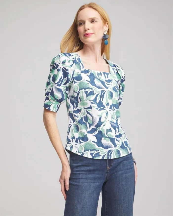 Chico039s Tops Floral Square Neck Top Twisted Ivy 8211 Clothing