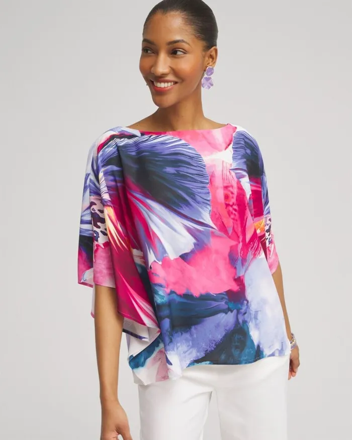 Chico039s Tops Floral Watercolor Poncho Classic Navy 8211 Clothing