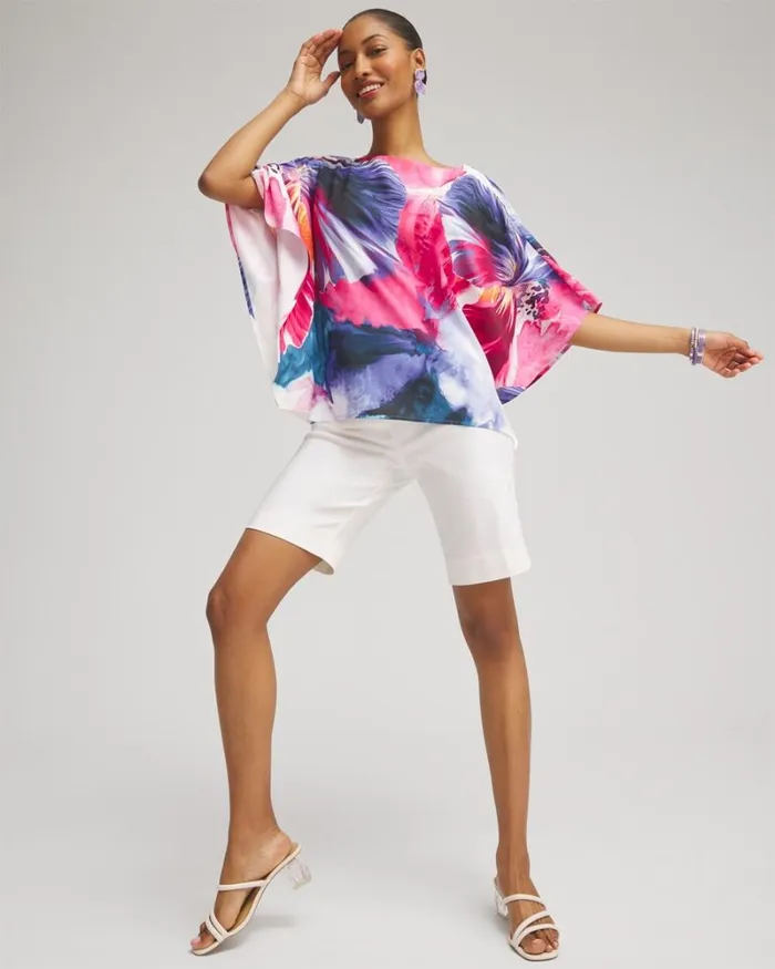 Chico039s Tops Floral Watercolor Poncho Classic Navy 8211 Clothing