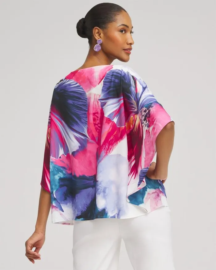 Chico039s Tops Floral Watercolor Poncho Classic Navy 8211 Clothing