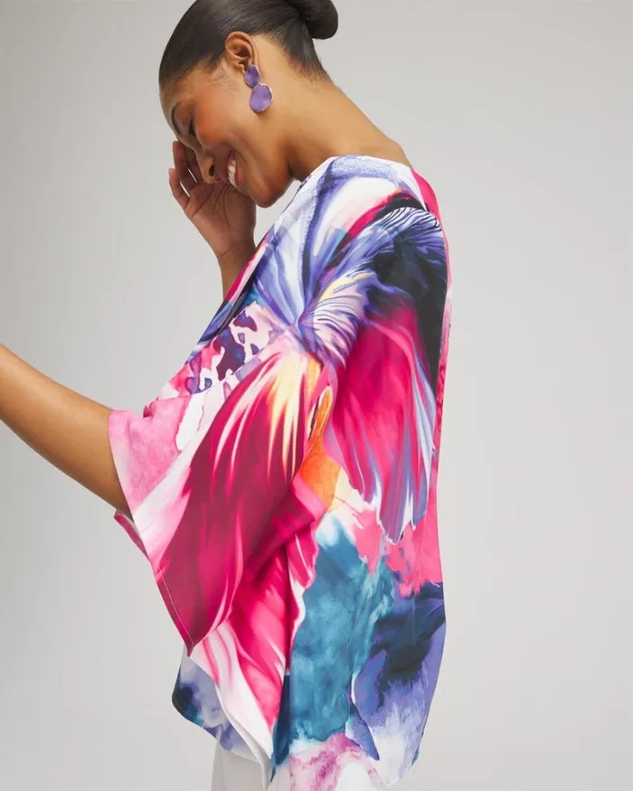 Chico039s Tops Floral Watercolor Poncho Classic Navy 8211 Clothing