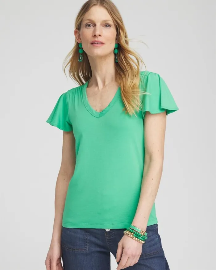 Chico039s Tops Flutter Sleeve Tee Grassy Green 8211 Clothing