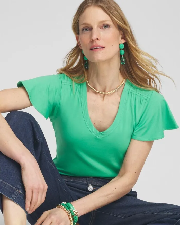 Chico039s Tops Flutter Sleeve Tee Grassy Green 8211 Clothing