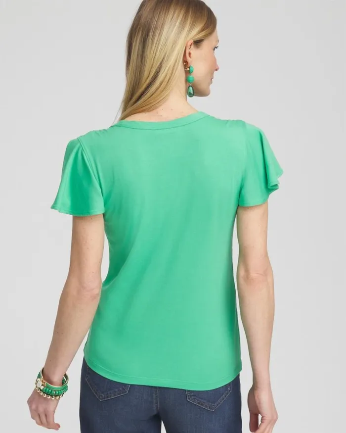 Chico039s Tops Flutter Sleeve Tee Grassy Green 8211 Clothing